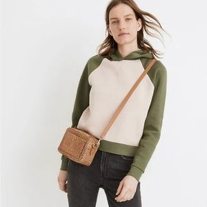 Madewell MWL Betterterry Hoodie Sweatshirt Colorblock Medium Cropped Green Beige